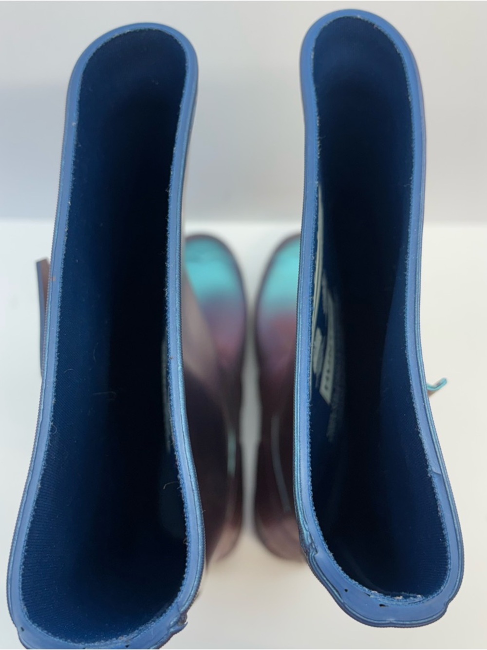 Hunter Nebula Rain Boots Size 10 Features Two Tone Blue Iridescent Finish Spring - Picture 7 of 9